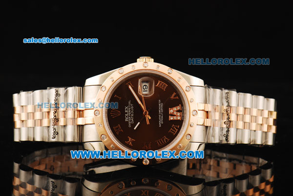 Rolex Datejust Swiss ETA 2836 Automatic Movement Steel Case with Brown Dial and Diamond Bezel-Two Tone Strap - Click Image to Close